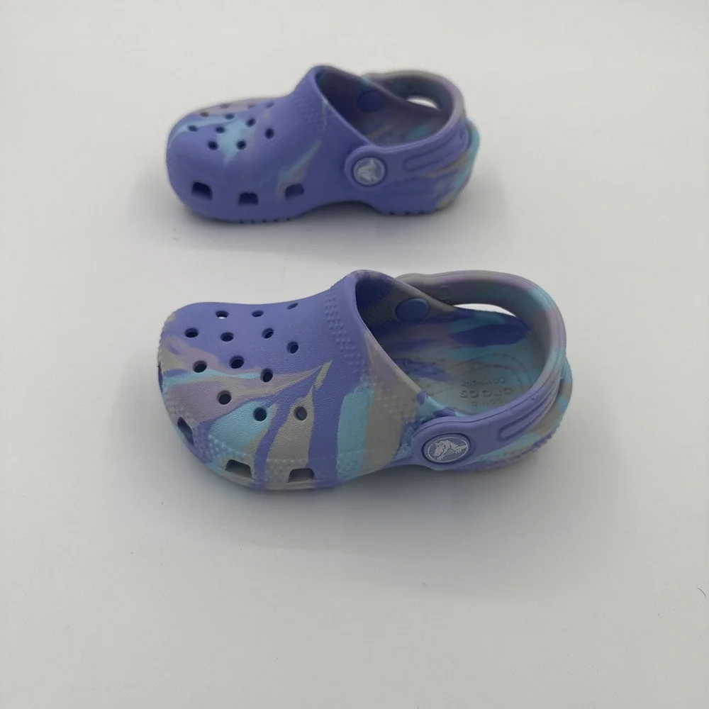Crocs Girls Classic Lavender Purple Marbled  Tie Dye Clog Toddler Size  7